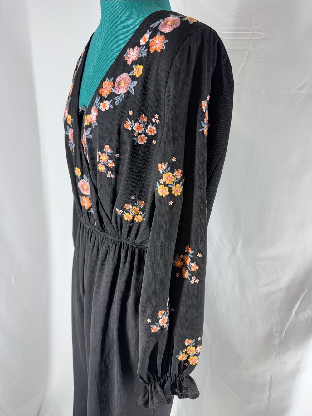 Savanna Jane Black Jumpsuit with Pink and Orange Floral Embroidery - Picture 5 of 11